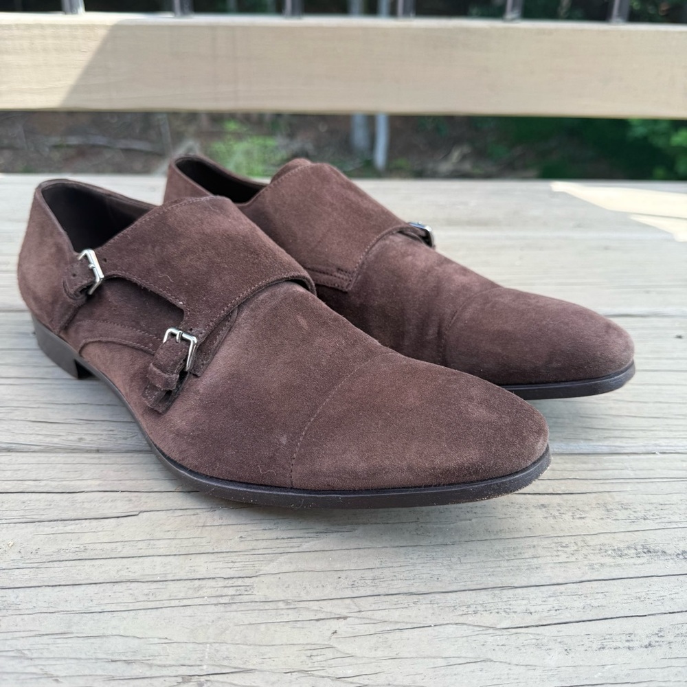 Prada Brown Suede Double Monk Strap Shoes size 9